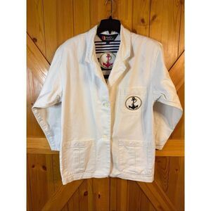 Vintage Andy Johns White Nautical Striped Cuffs Long Blazer Size Large (6682)